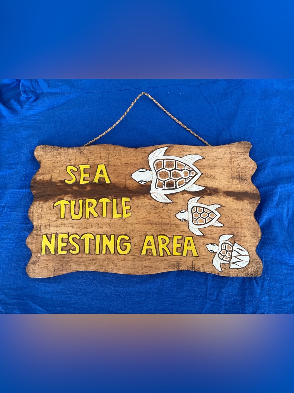 Sea Turtle Nesting Area Wood Wall Sign - Yellow and White
